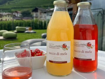 L'Agriturismo Il Tempo delle Mele produce ottimi prodotti a base di mela, come questi succhi.